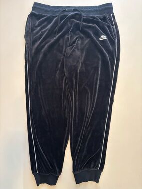 Nike Black Velour Joggers with White Side Piping Y2K style